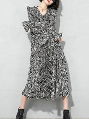 Women Floral Polka Dot Puff Sleeve Dress