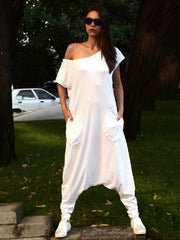 Simple Solid Round-Neck Jumpsuits