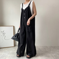 Casual loose solid color jumpsuit wide leg pants