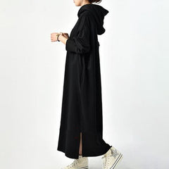 Simple Solid Color Loose Hooded Maxi Dress