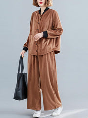 Casual Solid Outwears&Pants Suits