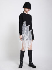 Round-Neck Embroidered Mini Dress