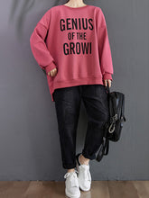 Women Plus Velvet Print Round Neck Pullover Sweatshirt