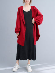 Women Solid Hooded Loose Casual Jacket