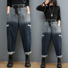 Gradient Color Plus Size Denim Harem Pants