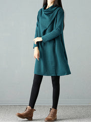 Women High Neck Loose Slim Long Sleeve Dress