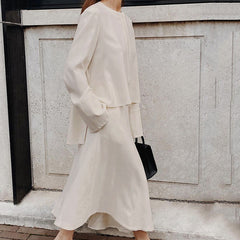 Round Neck Slit Irregular Skirt Retro Casual Suit