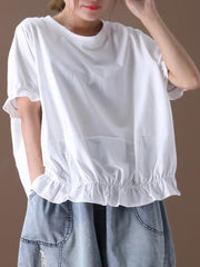 Simple Solid Pleats Falbala T-Shirt