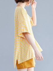 Two-Pieces Striped Short-Sleeved And Shorts Suit