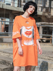 Hip-Hop Round Neck Print Hollow Casual T-Shirt