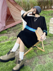 Loose Jacquard Letters Casual Knit Midi Dress