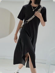 Retro Solid Color Wrapped Irregular Slim Dress