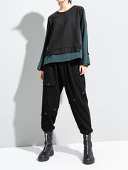 Women Color Block Loose Round Neck Sweatshirt