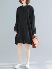 Loose Solid Color Cropped Medium-Length Shirt Dress