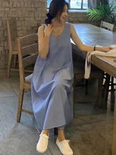 V-Neck Striped Loose Sleeveless Casual Dress