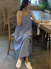 V-Neck Striped Loose Sleeveless Casual Dress