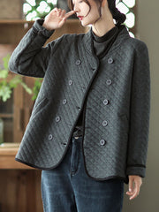 Retro Loose Solid Plaid Stand Collar Outwear