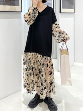 V-Neck Floral Split-Joint Long Sleeves Maxi Dress