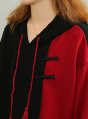 Retro Long Sleeve Drawstring Color Block Sweatshirt