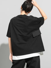 Round Neck Fake Two Pieces Short-Sleeved Loose T-Shirts Tops