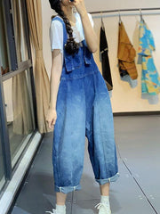 Vintage Gradient Split-Joint Denim Overalls