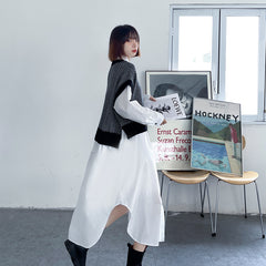Fake Two Loose Sweater Stitching Shirt Irregular Dress