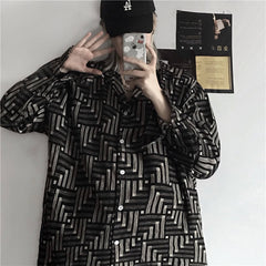 Women Abstract Print All Match Single Breaste Shirt