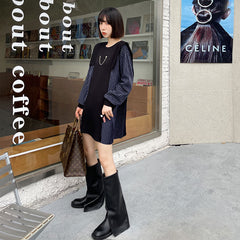 Loose Contrasting Color Stitching Chain Striped Dress