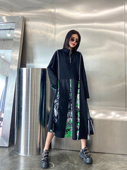 Round-Neck Split-Joint Zipper Midi Dress