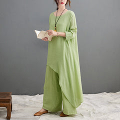 Wide Leg Pants Solid Color Two-Piece Women's Casual Suit