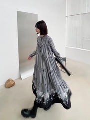 Retro Romantic Floral Printed A-Line Maxi Dress