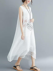Loose Embroidered Sleeveless Dress