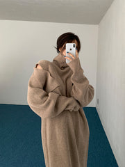 Loose Detachable Sleeve Long High Neck Pullover Sweater Dress