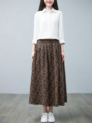 Retro Floral Elastic Waist A-Line Skirt