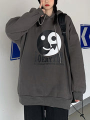 Women Printed Loose Hooded Plus Fleece Sweatshirt