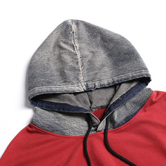 Women Loose Denim Stitching Hooded Midi Dress