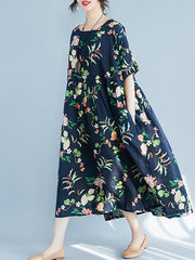 Fresh floral Printed Loose Midi Dress