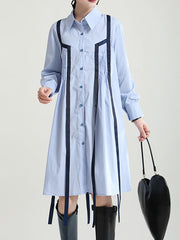 Loose Long Sleeve Lapel Collar Midi Dress