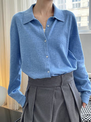 Solid Color Lapel Knit Loose Shirt