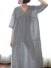 Original Black&White Plaid V-Neck Dress