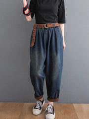 Women High Waist Solid Color Loose Casual Pants