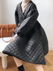 V-Neck Solid Thick Midi Dress