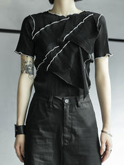 Round Neck Irregular Stitching Slim Short-Sleeved T-Shirt Tops