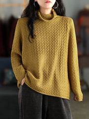 Women Retro Pullover Loose Solid Color Sweater