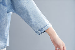 Embroidered Stand Collar Denim Blouse