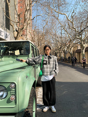 Women Plaid Pullover Lapel Casual Sweatshirt