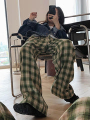 Retro Plaid Wool Wide Leg Pants