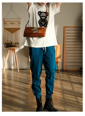 Retro Letter Cotton Towel Embroidered Bear Short-Sleeved T-Shirt Tops