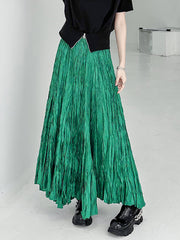 A-Line Irregular Clipping High-Waisted Pleated Pure Color Skirts