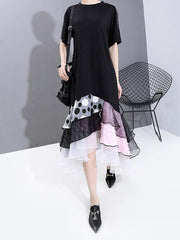 Cropped Mesh Falbala Splicing Dress